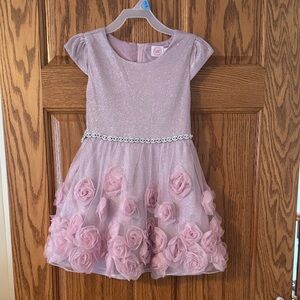 Sparkling Pink Kids Dress with Floral Accents